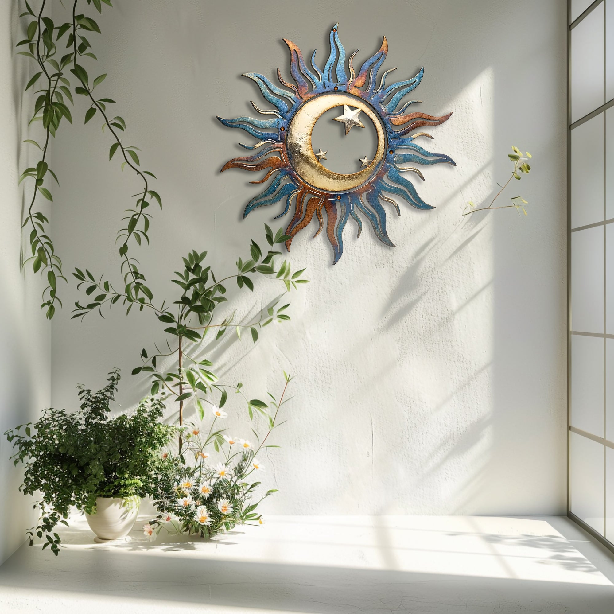 Sun Moon Metal Wall Art – Celestial Boho UV Printed Aluminum Decor Indoor Outdoor