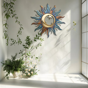 Sun Moon Metal Wall Art – Celestial Boho UV Printed Aluminum Decor Indoor Outdoor