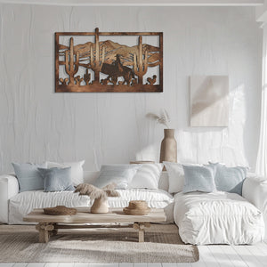 Western Cowboy Metal Wall Art – Desert Cactus Horse Decor Rustic Ranch Outdoor Indoor