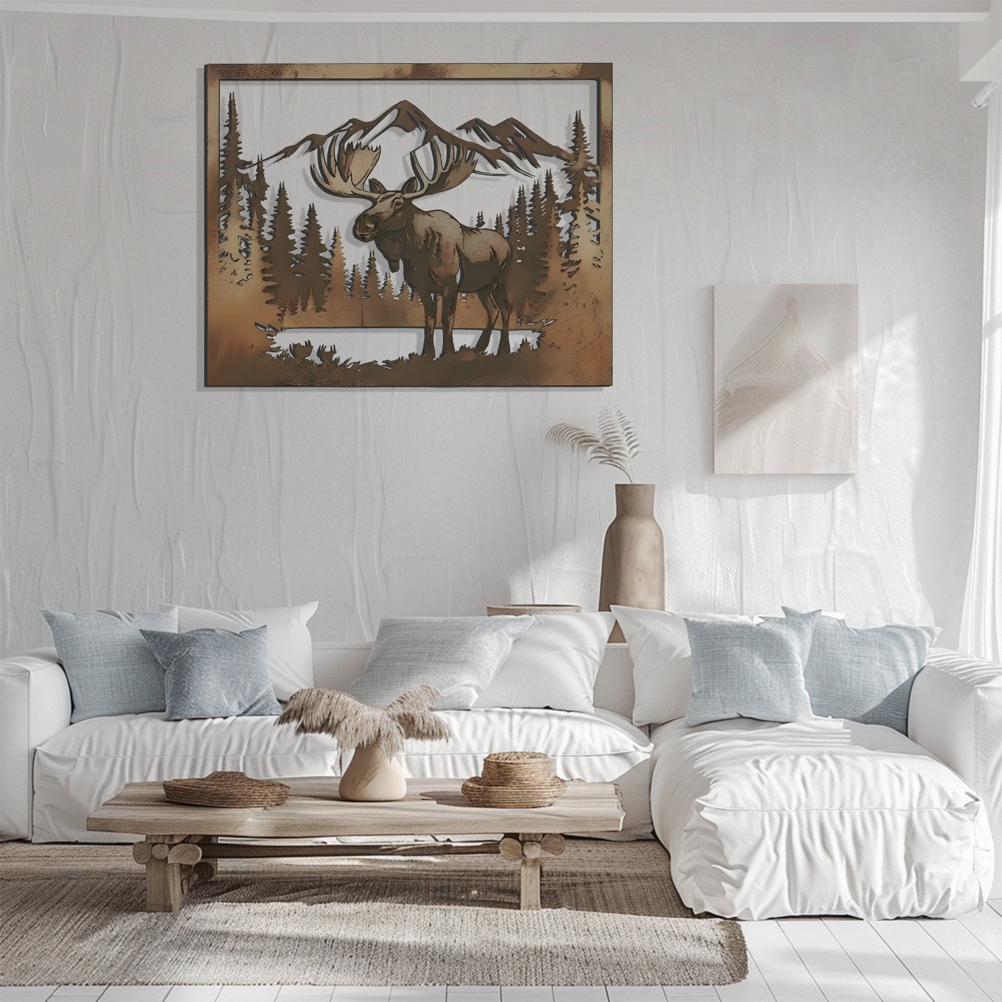 Moose Metal Wall Art Mountain Forest Decor – Rustic Cabin Wildlife Wall Hanging Outdoor Indoor