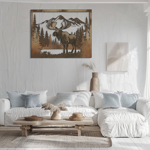 Moose Metal Wall Art Mountain Forest Decor – Rustic Cabin Wildlife Wall Hanging Outdoor Indoor