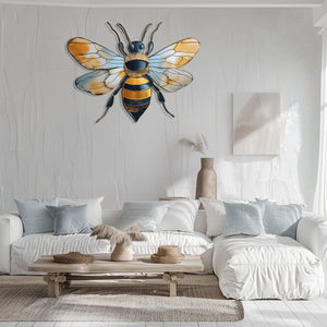 Bee Metal Wall Art Gold Honey Bee Decor – Rustic Garden Wall Hanging Farmhouse Insect Wall Art Nature Home Decor