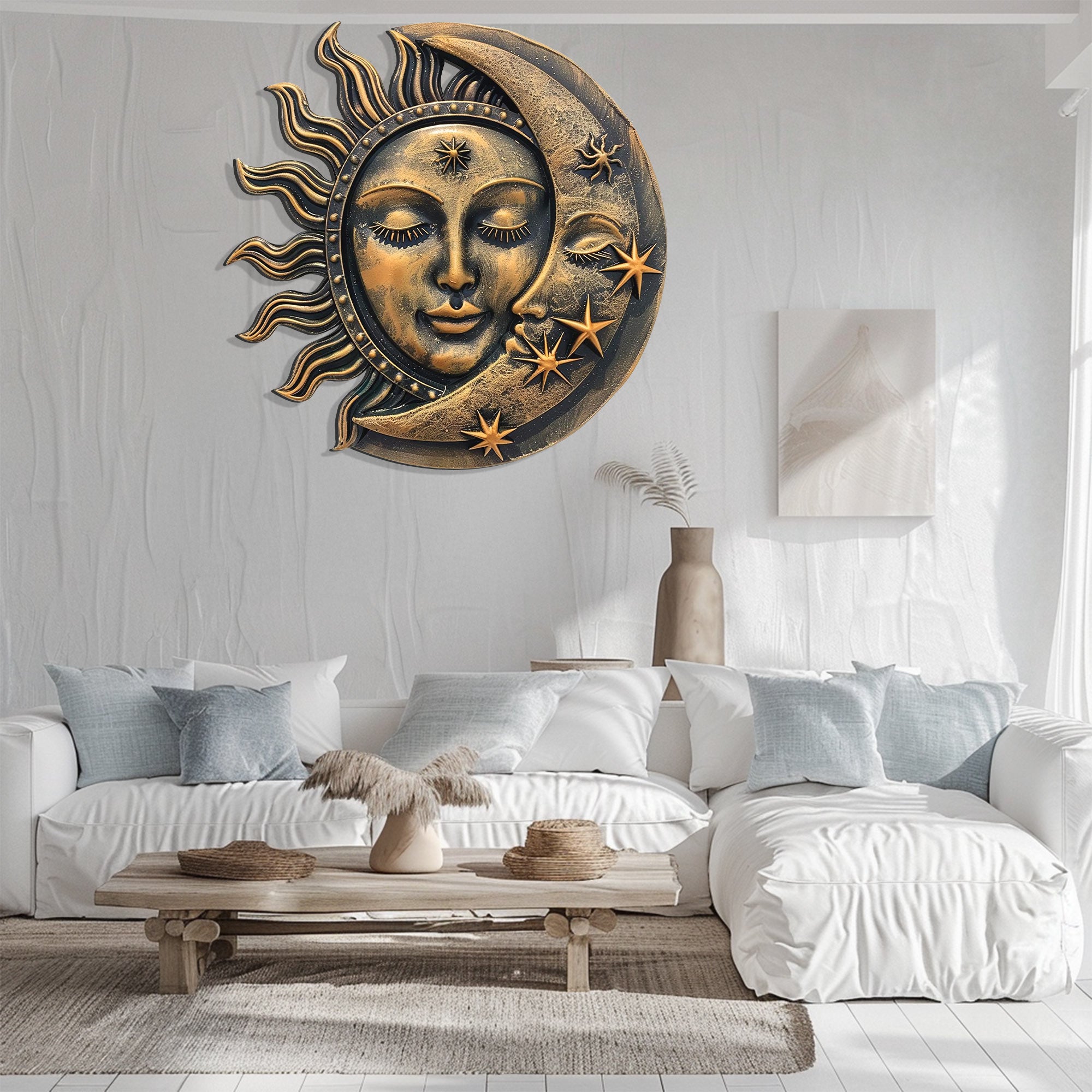 Sun Moon Metal Wall Art Celestial Decor – Boho Sun and Moon Wall Hanging Rustic Astrology Wall Art Home Decor