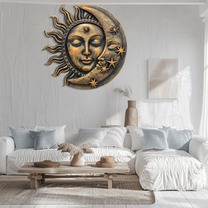 Sun Moon Metal Wall Art Celestial Decor – Boho Sun and Moon Wall Hanging Rustic Astrology Wall Art Home Decor