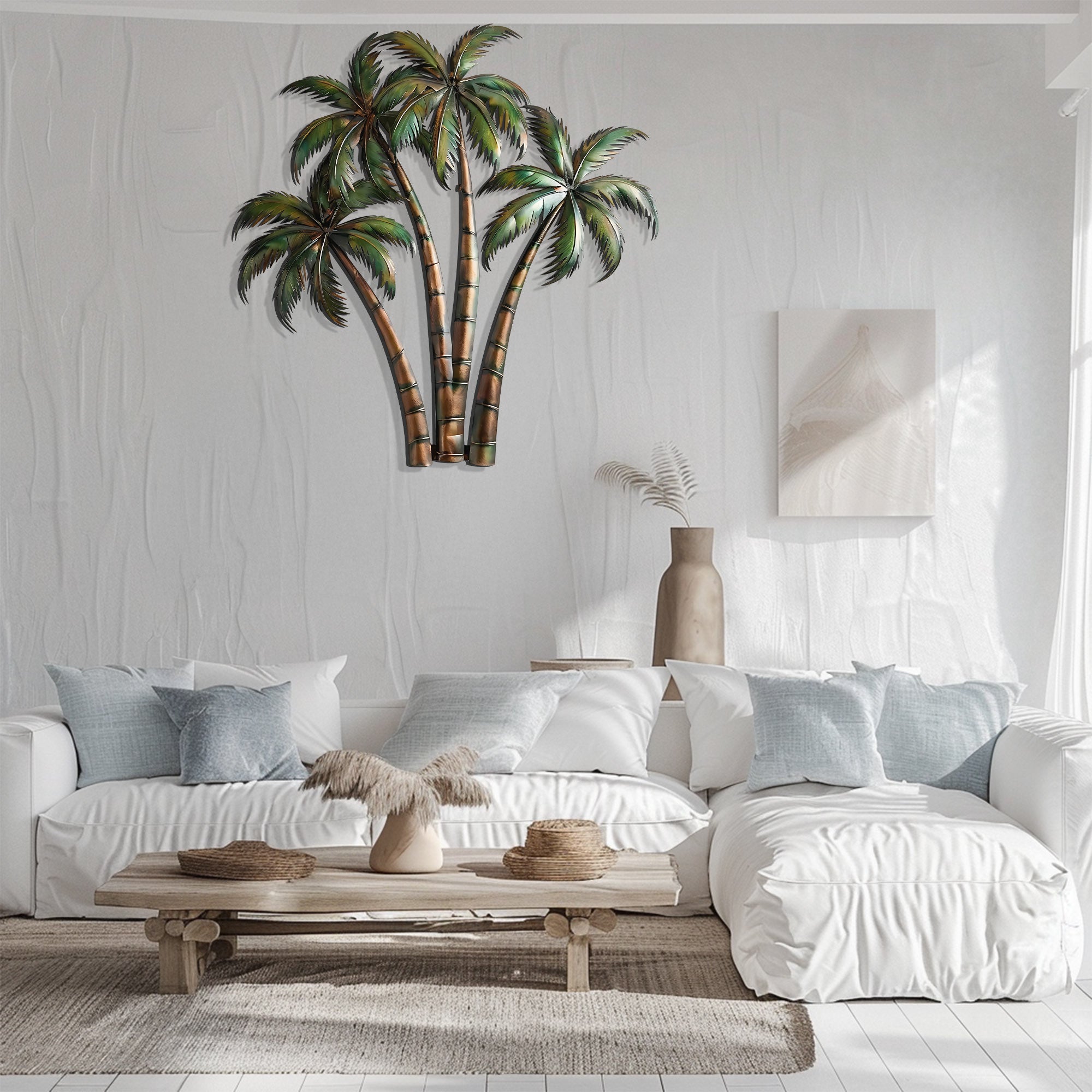 Palm Tree Metal Wall Art Tropical Beach Decor – Coastal Island Wall Hanging Rustic Summer Wall Art Home Decor