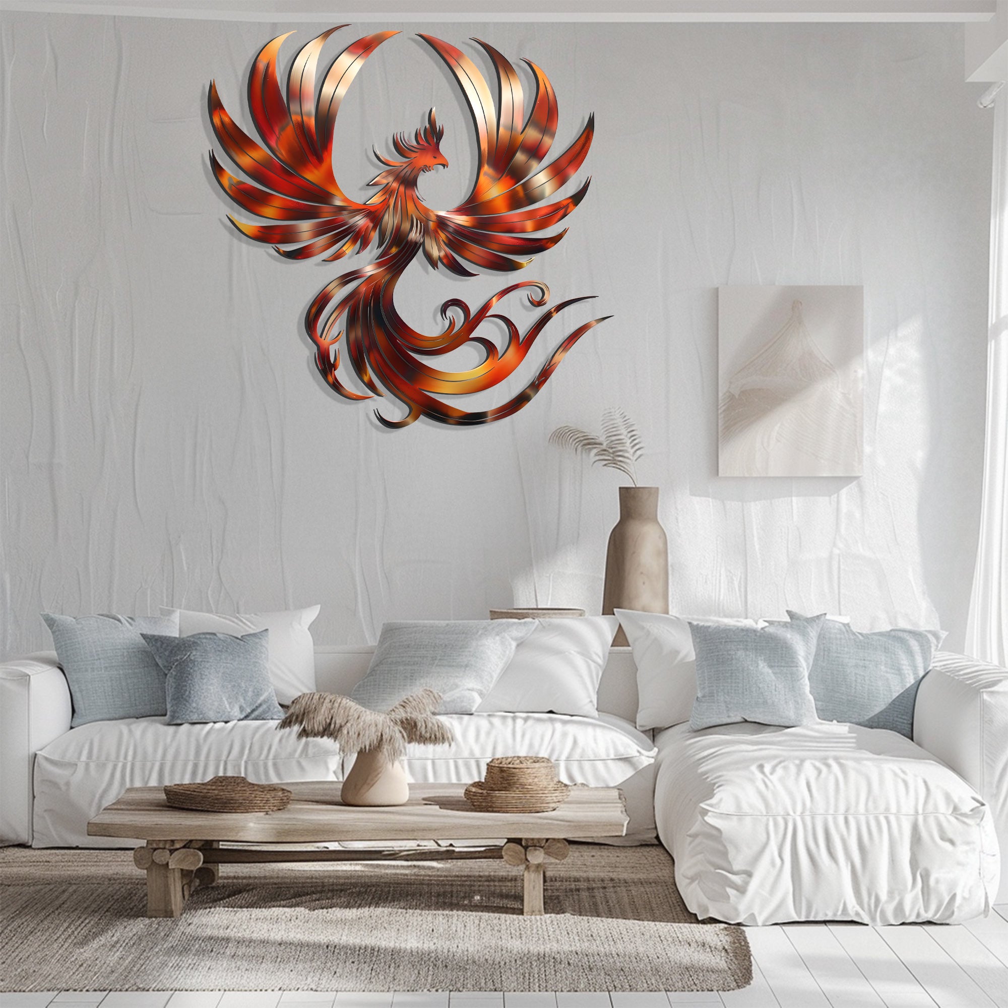 Phoenix Metal Wall Art Fire Bird Decor Mythical Home Accent