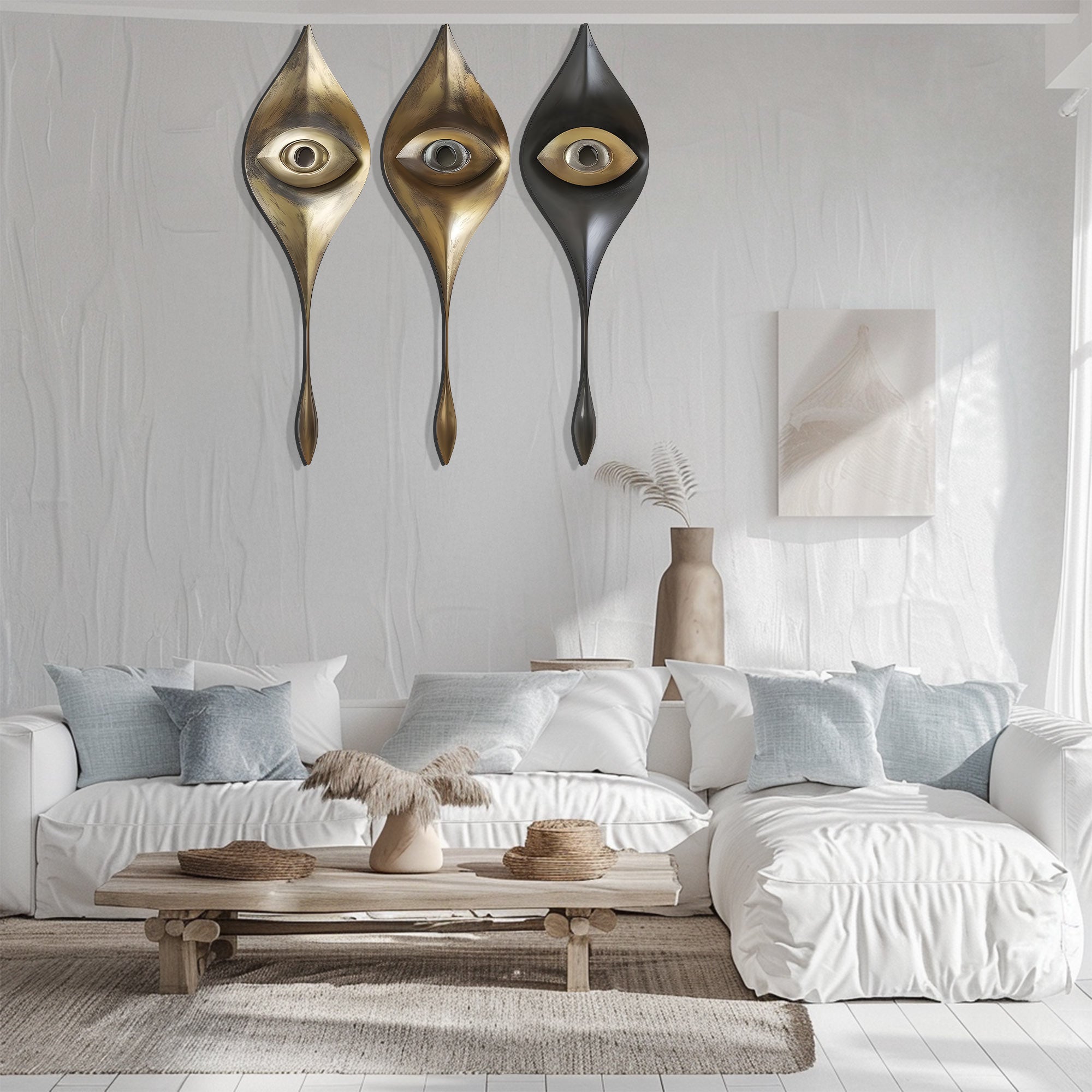 Modern Evil Eye Metal Wall Art Abstract Boho Wall Decor Gold Black Contemporary Aluminum Wall Sculpture Set