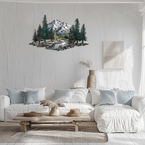 Mountain Wall Art – Forest River Landscape Metal Decor V2