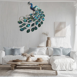 Blue Peacock Wall Art – Luxury Metal Decor for Elegant Interiors