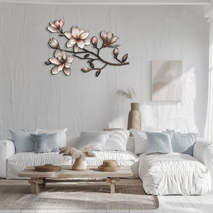 Magnolia Flower Metal Wall Art Floral Branch Wall Decor Elegant Botanical Aluminum Wall Hanging Farmhouse Decor