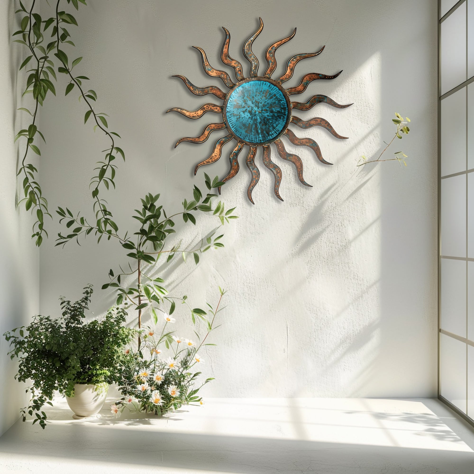 Turquoise Rustic Sun Metal Wall – UV Printed Aluminum Decor Custom Coastal Indoor Outdoor