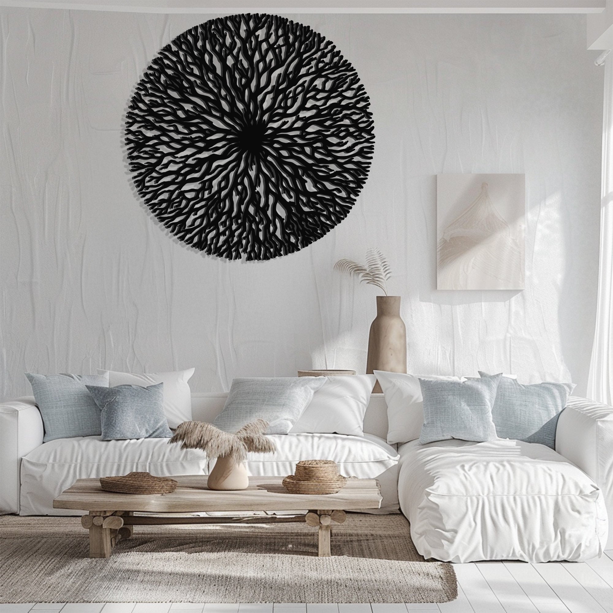 Abstract Tree Of Life Metal Wall Art Modern Circular Wall Decor Black Nature Wall Hanging Boho Artwork