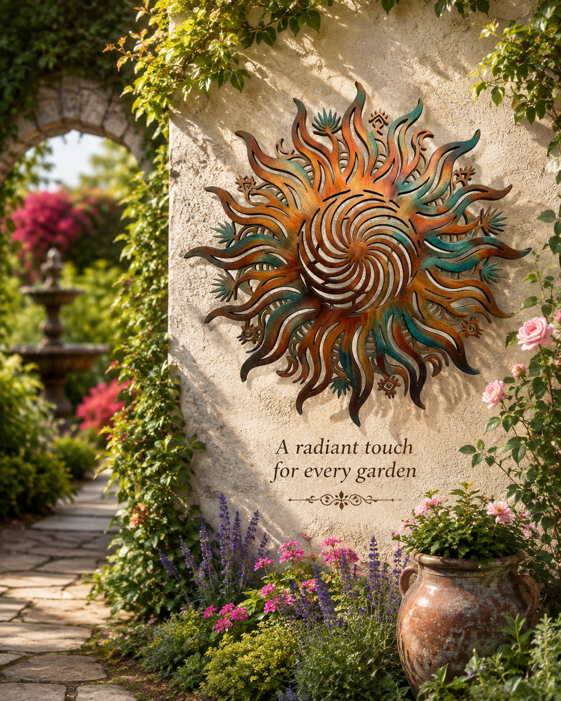 Vibrant Sun Symbol Metal Wall Art, Boho Sunburst Porch Decor, Outdoor Garden Sign