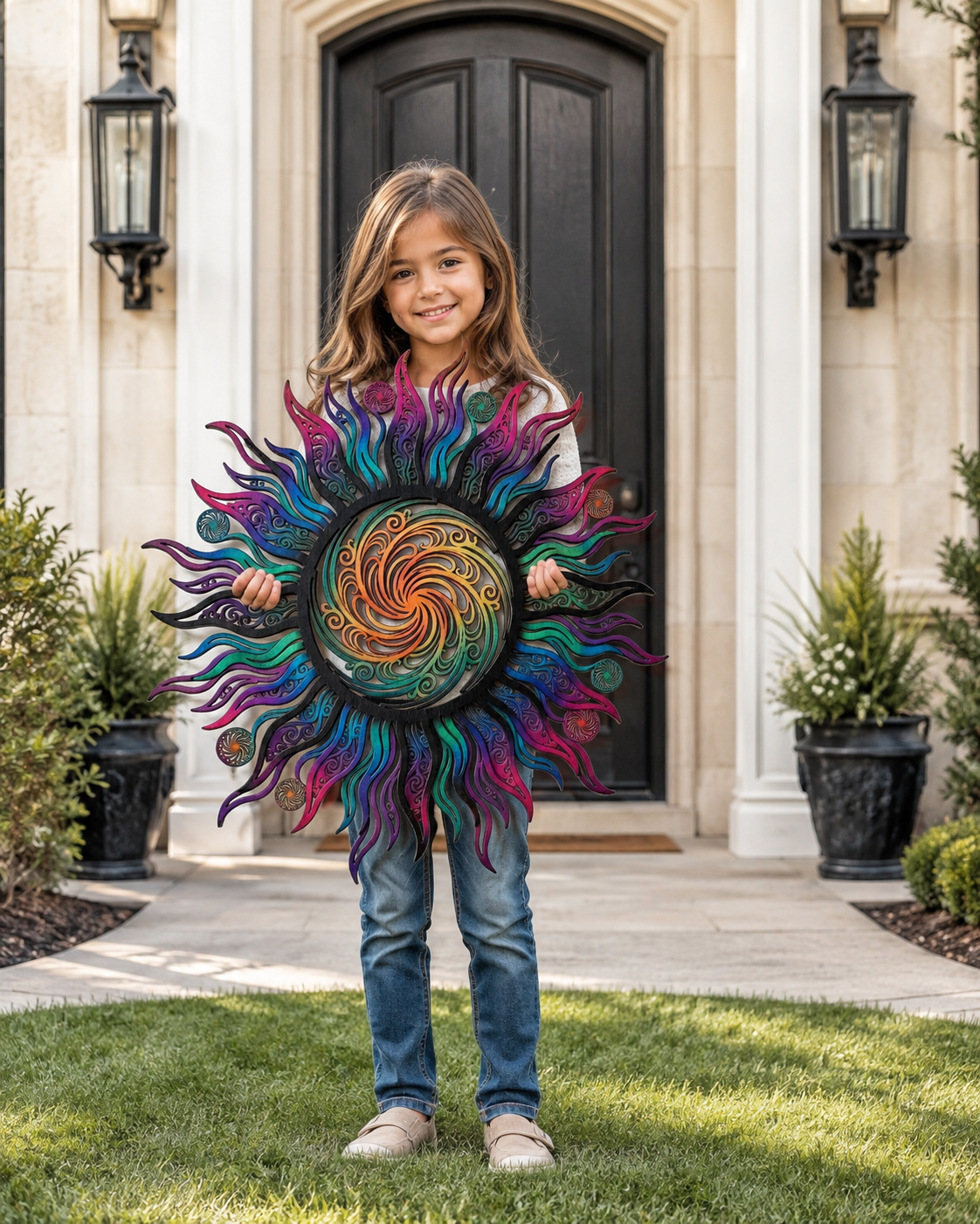 Boho Metal Sign, Colorful Sunburst Wall Art, Celestial Mandala Decor, Southwest Home Accent