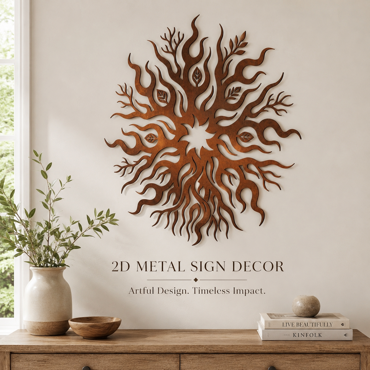 Tree Of Life Sun Metal Art, Organic Root Sun Decor For Earthy Wall Art