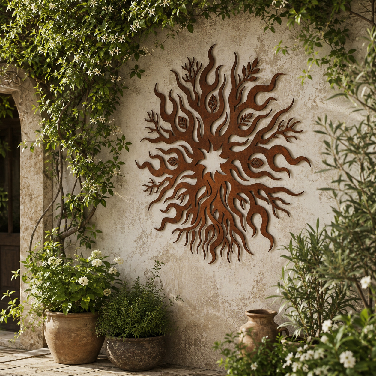 Tree Of Life Sun Metal Art, Organic Root Sun Decor For Earthy Wall Art