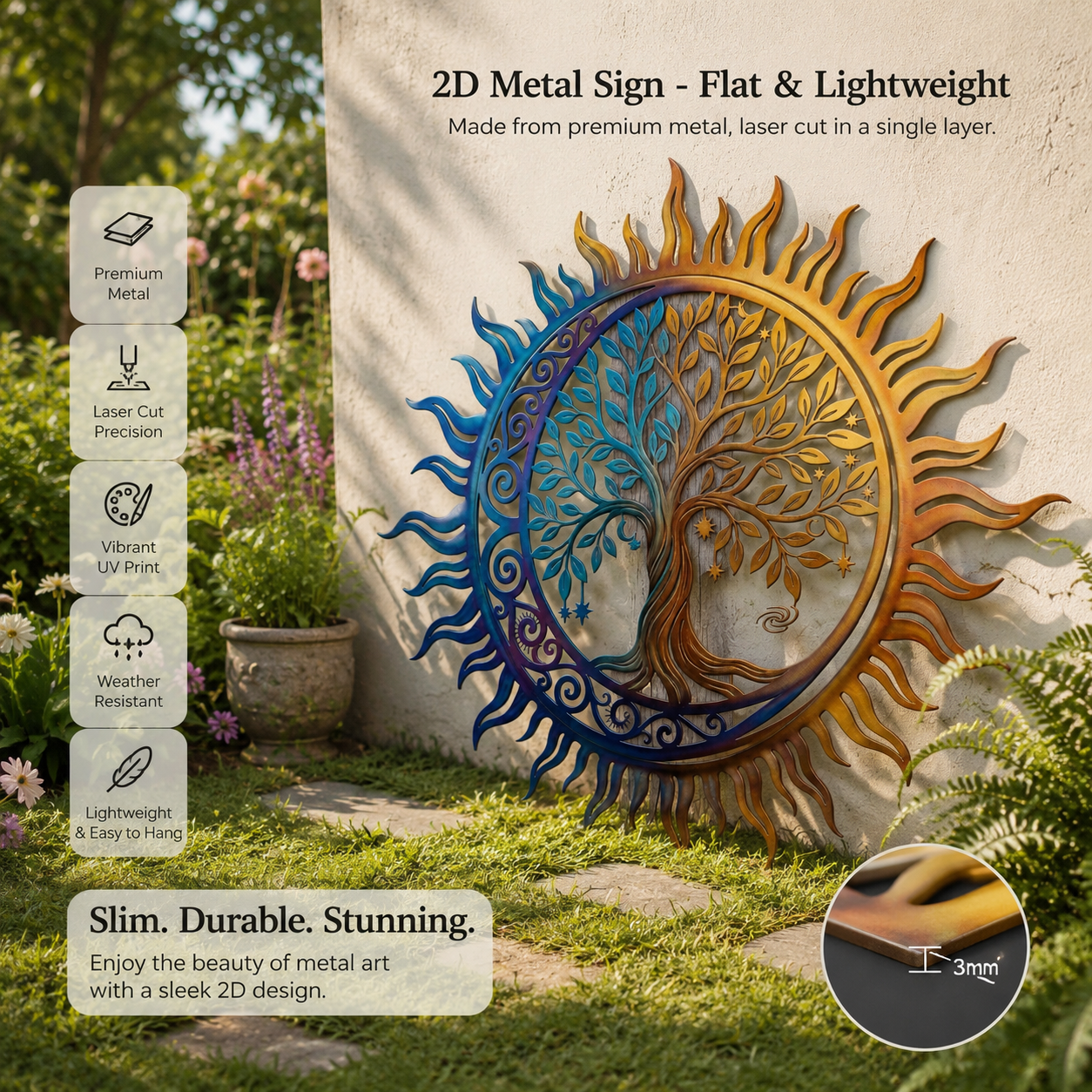 Colorful Tree Of Life Metal Art, Sun & Moon Wall Decor, Celestial Tree Sign, Housewarming Gift