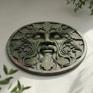 Green Man Face Metal Wall Art – UV Printed Aluminum Forest Spirit Garden Decor Indoor Outdoor