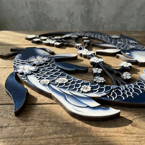 Blue Koi Fish Metal Wall Art – UV Printed Aluminum Japanese Zen Decor Indoor Outdoor