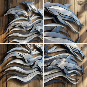 Dolphin School Metal Wall Art – UV Printed Aluminum Coastal Decor Ocean Indoor Outdoor