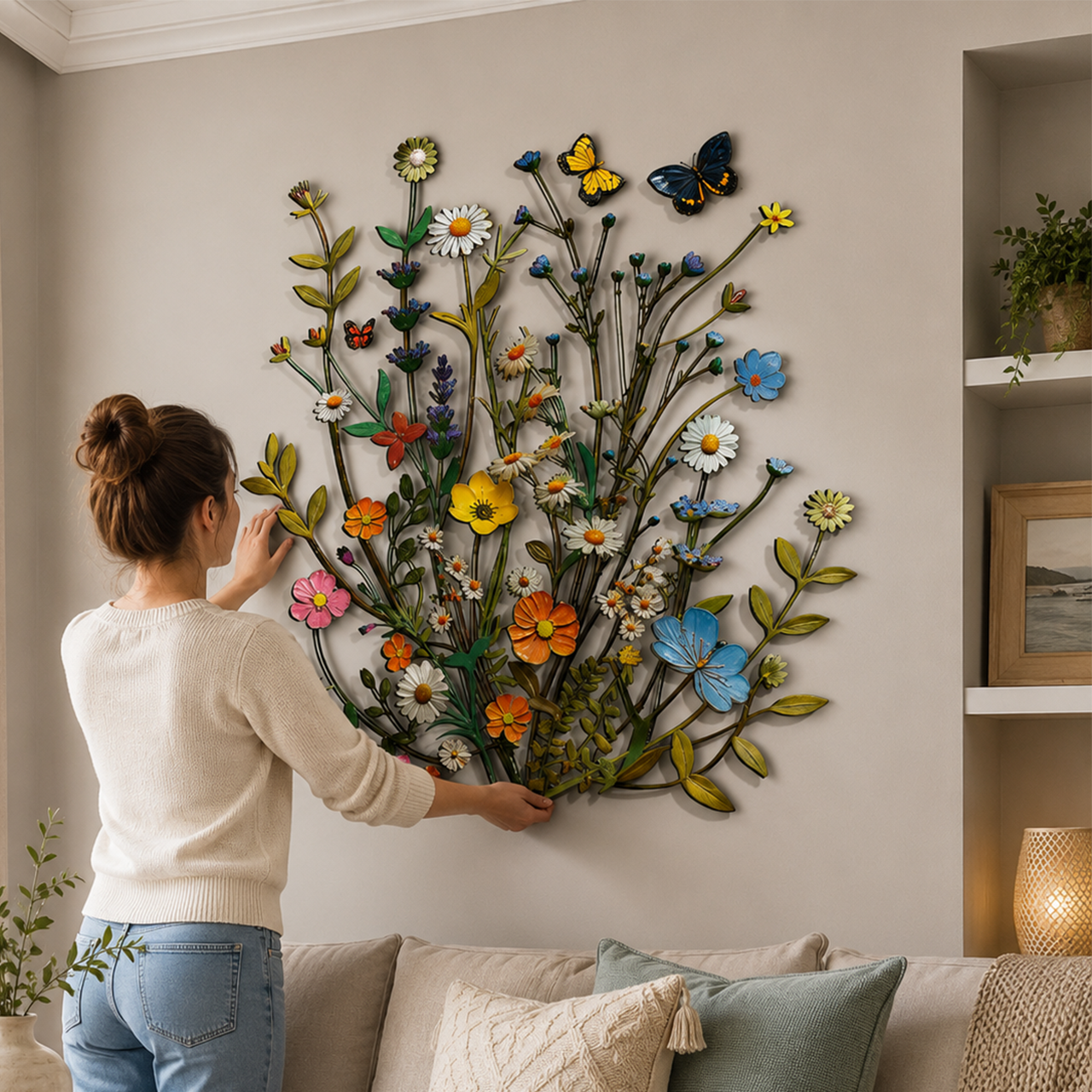 Wildflower Butterfly Metal Wall Art – Floral Nature Decor Garden Indoor Outdoor