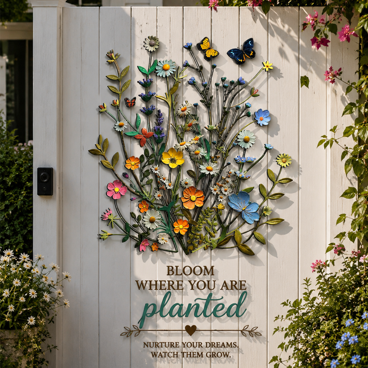Wildflower Butterfly Metal Wall Art – Floral Nature Decor Garden Indoor Outdoor