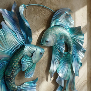 Blue Betta Fish Metal Wall Art – UV Printed Aluminum Coastal Decor Yin Yang Indoor Outdoor