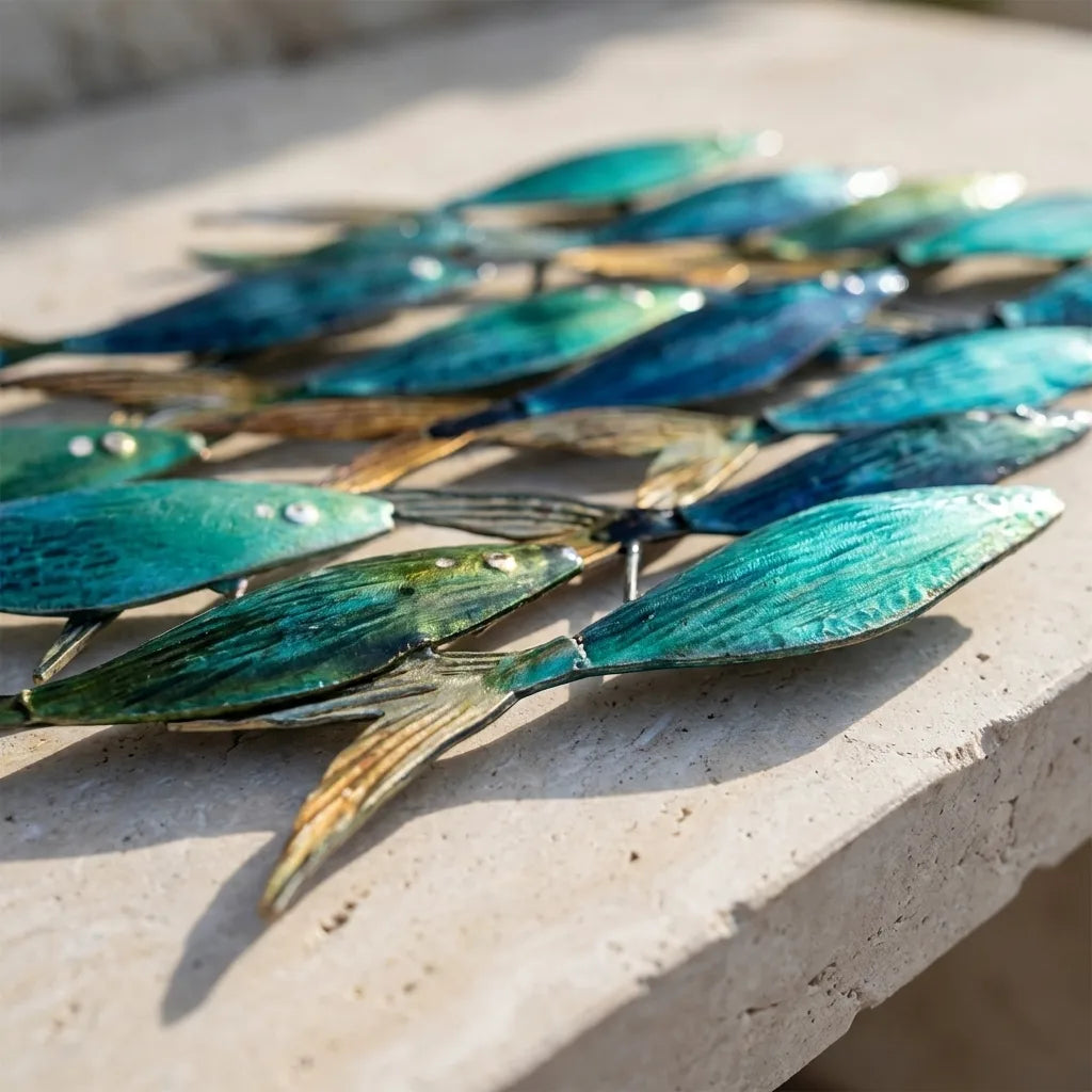 Blue School of Fish Metal Wall Art – UV Printed Aluminum Coastal Decor Beach Indoor Outdoor