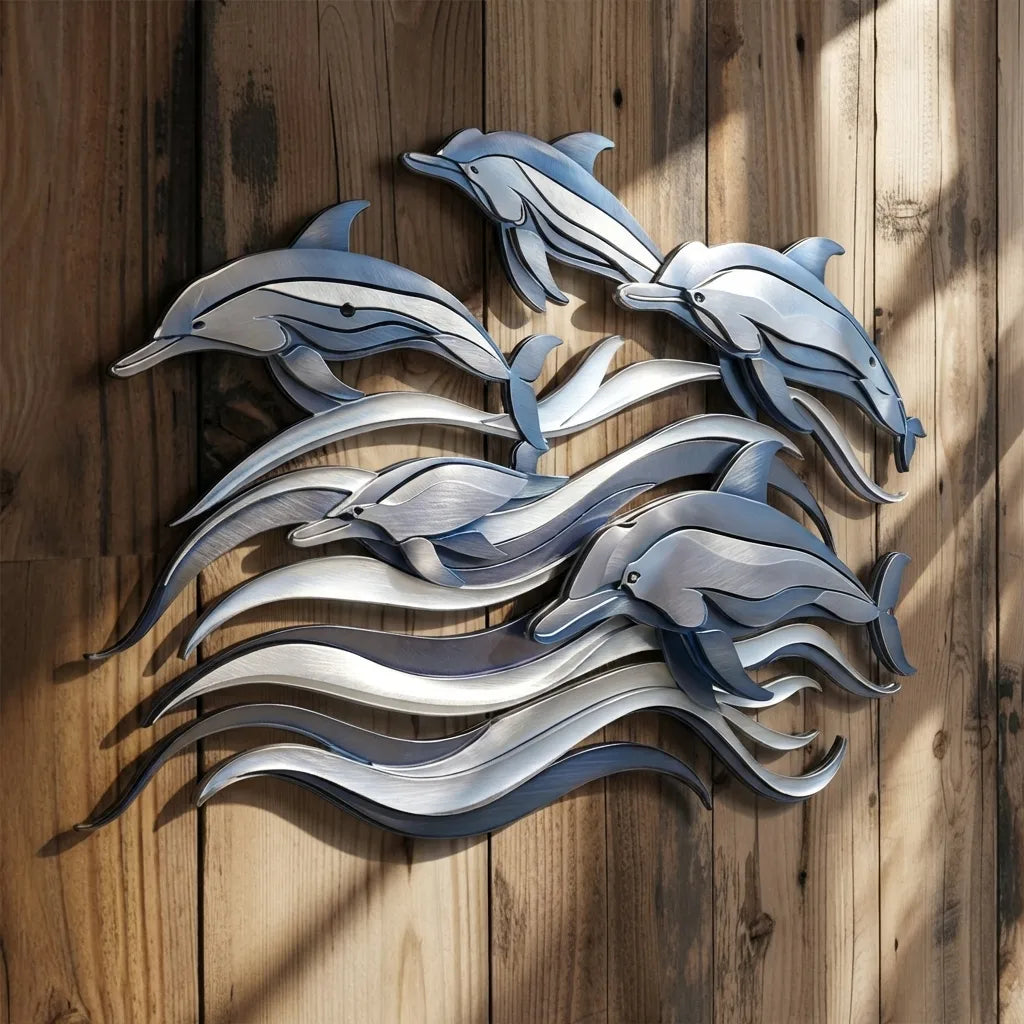 Dolphin School Metal Wall Art – UV Printed Aluminum Coastal Decor Ocean Indoor Outdoor