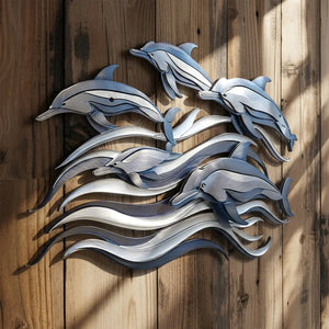 Dolphin School Metal Wall Art – UV Printed Aluminum Coastal Decor Ocean Indoor Outdoor