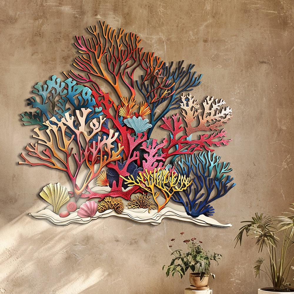 Colorful Coral Reef Metal Wall Art – UV Printed Aluminum Coastal Decor Beach Indoor Outdoor