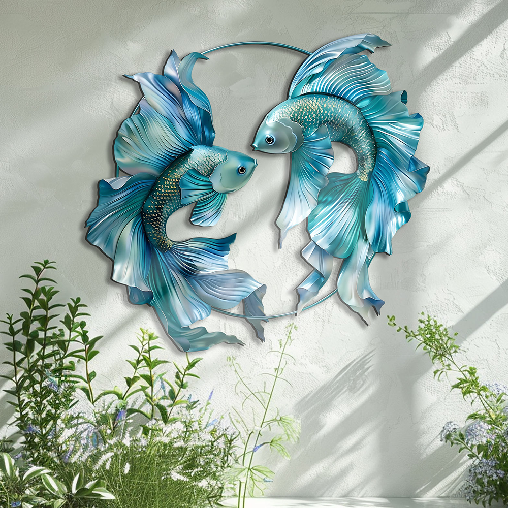 Blue Betta Fish Metal Wall Art – UV Printed Aluminum Coastal Decor Yin Yang Indoor Outdoor