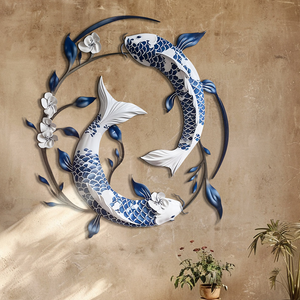 Blue White Koi Fish Metal Wall Art – UV Printed Aluminum Decor Feng Shui Zen Indoor Outdoor