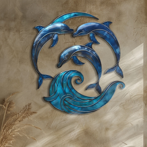 Dolphin Wave Metal Wall Art – UV Printed Aluminum Coastal Decor Ocean Indoor Outdoor