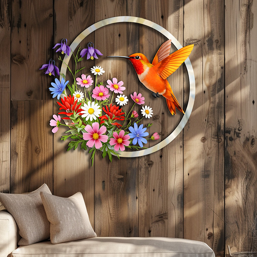Hummingbird Floral Metal Wall Art – UV Printed Nature Decor Garden Indoor Outdoor