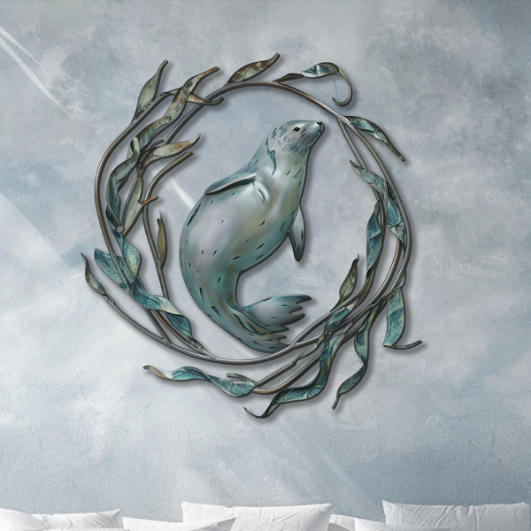 Blue Seal Metal Wall Art – UV Printed Aluminum Coastal Decor Ocean Indoor Outdoor