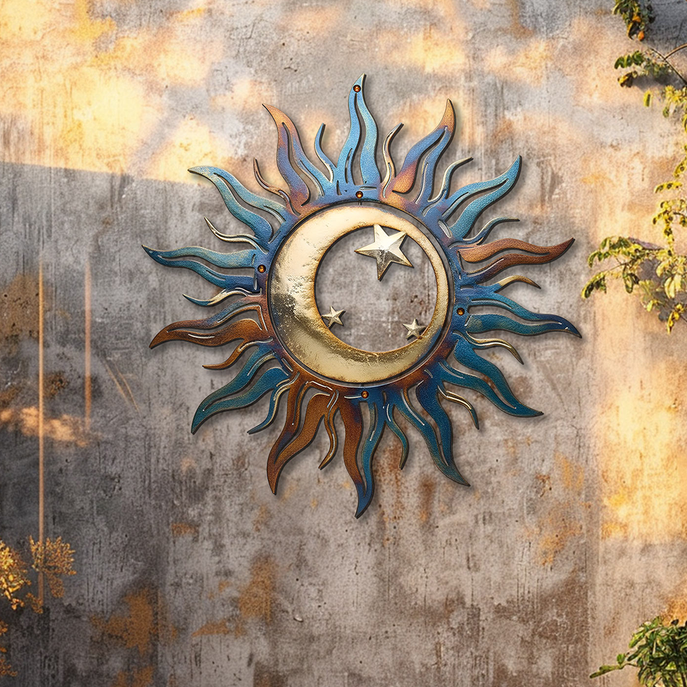 Sun Moon Metal Wall Art – Celestial Boho UV Printed Aluminum Decor Indoor Outdoor