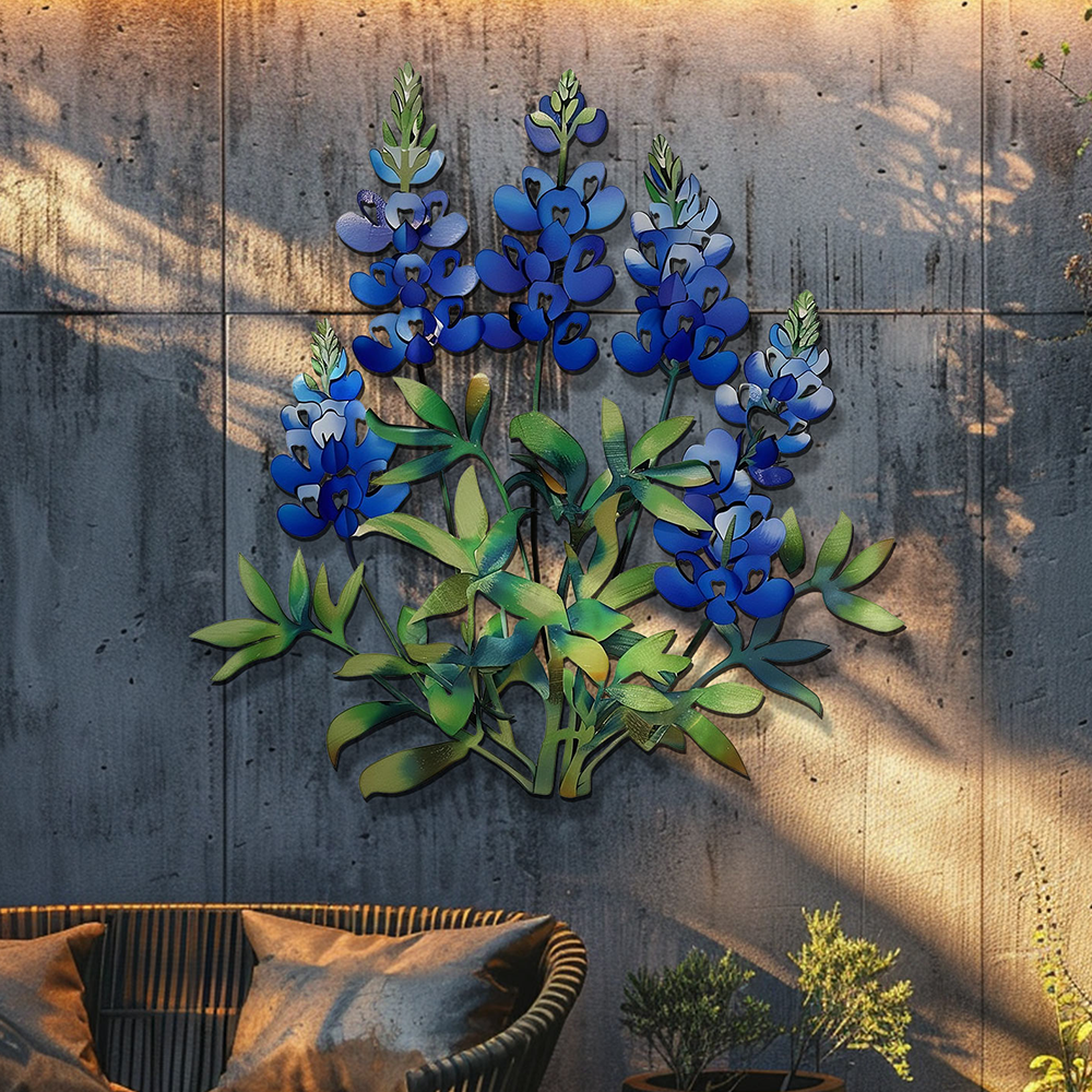 Texas Bluebonnet Metal Wall Art – Wildflower Decor Rustic Outdoor Indoor Garden
