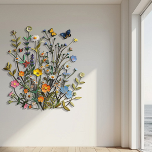 Wildflower Butterfly Metal Wall Art – Floral Nature Decor Garden Indoor Outdoor