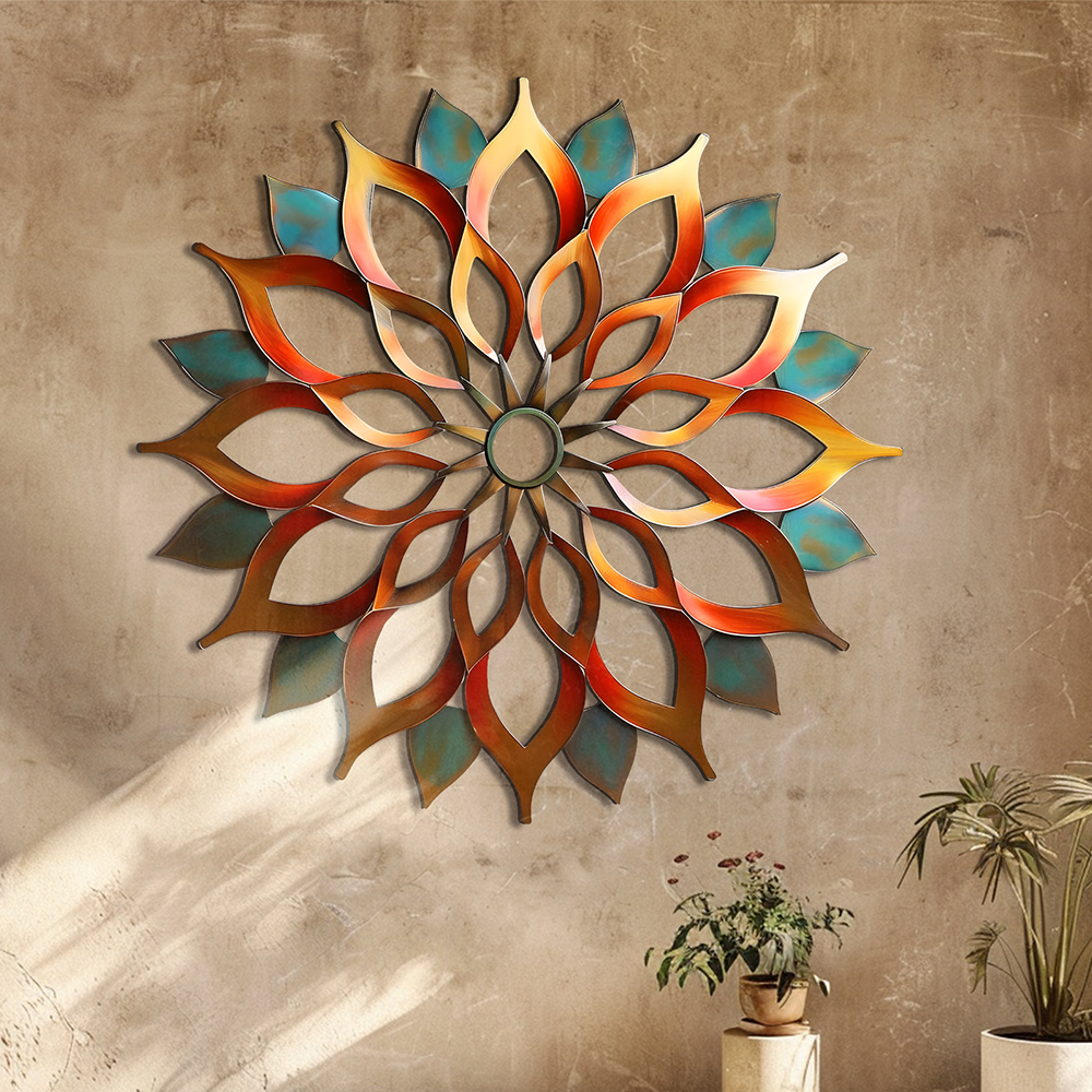 Mandala Sun Metal Wall Art – UV Printed Aluminum Boho Decor Funky Indoor Outdoor