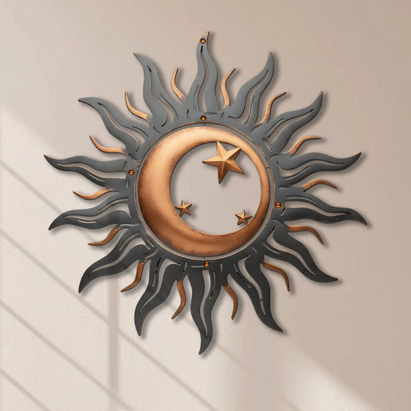 Sun Moon Star Metal Wall Art – UV Printed Aluminum Rustic Decor Custom Indoor Outdoor