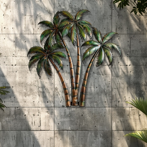 Palm Tree Metal Wall Art Tropical Beach Decor – Coastal Island Wall Hanging Rustic Summer Wall Art Home Decor