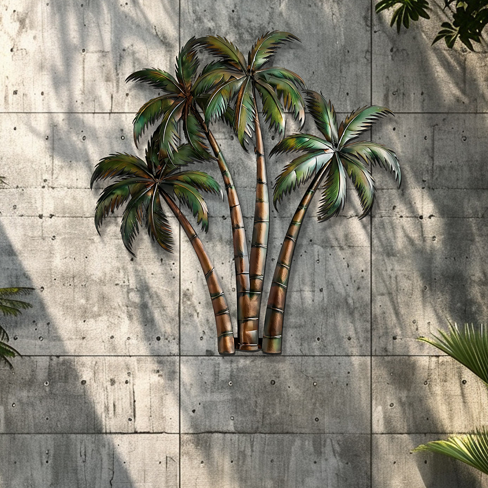 Palm Tree Metal Wall Art Tropical Beach Decor – Coastal Island Wall Hanging Rustic Summer Wall Art Home Decor