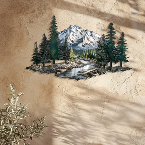 Mountain Wall Art – Forest River Landscape Metal Decor V2