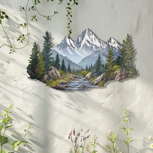 Mountain Wall Art – Forest River Landscape Metal Decor V3