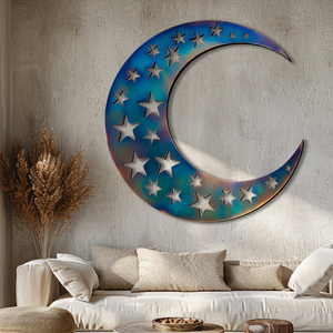 Holographic Moon Star Metal Wall Art – UV Printed Decor Custom Celestial Indoor Outdoor