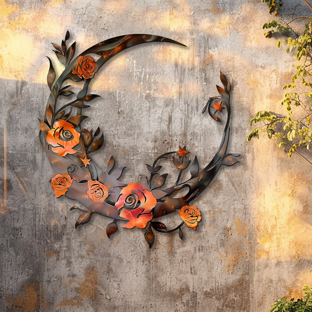 Rustic Moon Flower Metal Wall Art – UV Printed Aluminum Decor Boho Indoor Outdoor