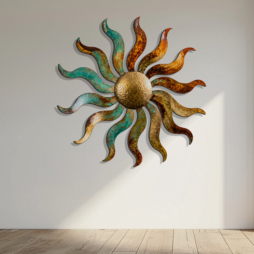 Sunburst Colorful Metal Wall Art – UV Printed Decor Custom Rustic Indoor Outdoor