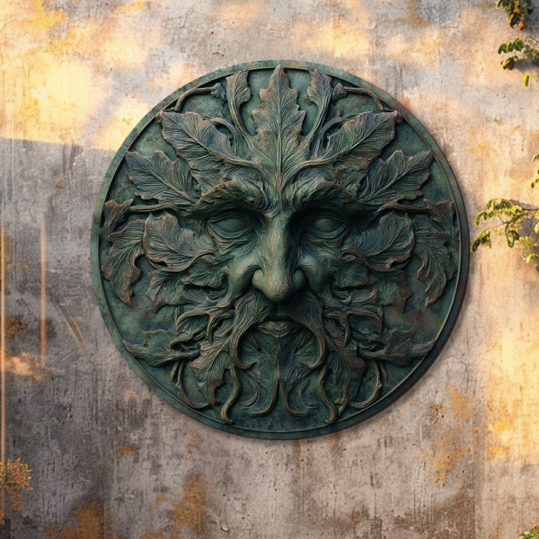 Green Man Metal Wall Art – UV Printed Aluminum Forest Spirit Decor Indoor Outdoor