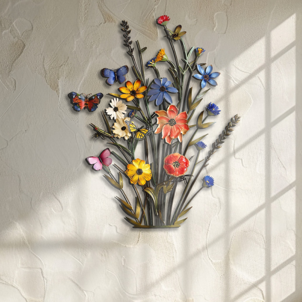 Wildflower Butterfly Metal Wall Art – UV Printed Aluminum Nature Garden Decor Indoor Outdoor